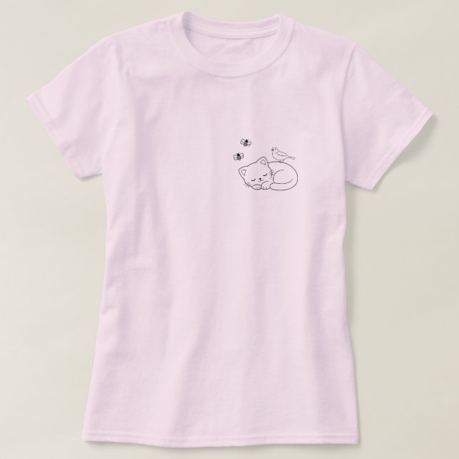 Sovande Katt Enkel T Shirt (Design framsida)