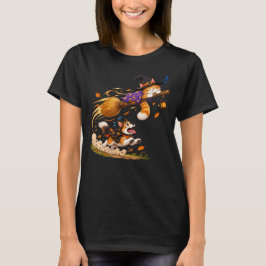 Sovande katt flygande kvast Halloween Rolig hund j T Shirt