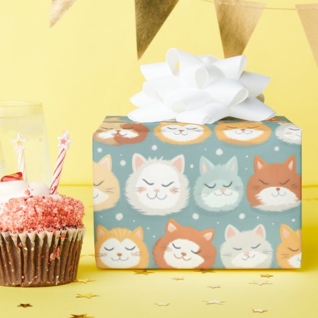 Sovande katt-huvuden presentpapper (Födelsedagsfest)