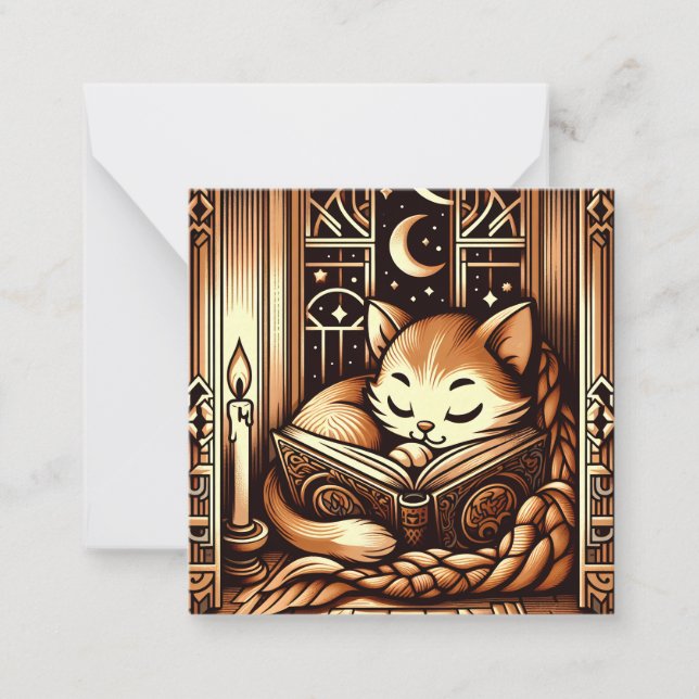 Sovande katt i Art Deco-stil med en bok Anteckningskort (Framsida)