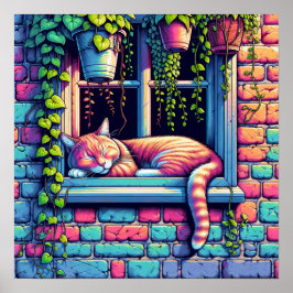 Sovande katt i fönsterbräda Ai-konst Poster