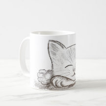 Sovande Katt Kaffe Kopp