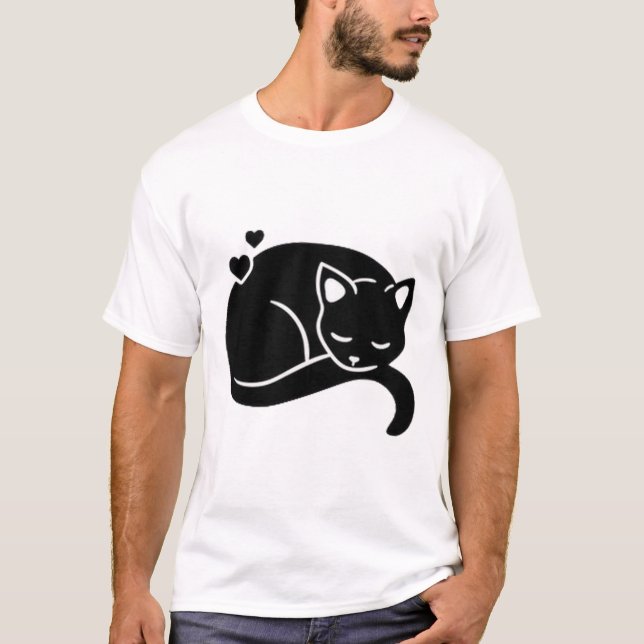 Sovande katt med hjärtan grafisk t-shirt (Framsida)