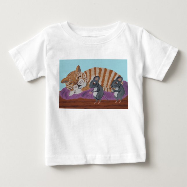 Sovande katt med luriga möss t-shirt (Framsida)