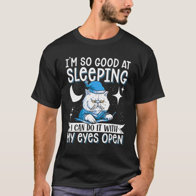 Sovande katt med öppna ögon, katt t shirt (Framsida)