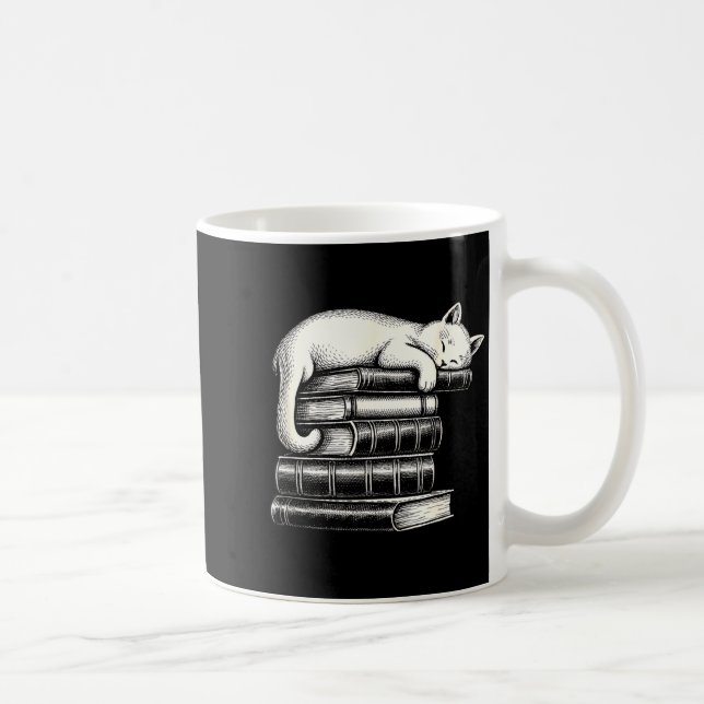 Sovande katt och böcker söta älskvärda mysiga läsa kaffemugg (Höger)
