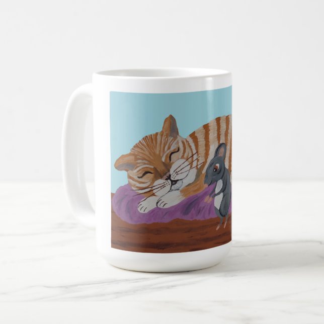 Sovande katt och listiga möss-mugg kaffemugg (Framsida vänster)