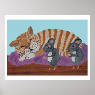 Sovande katt och listiga möss poster