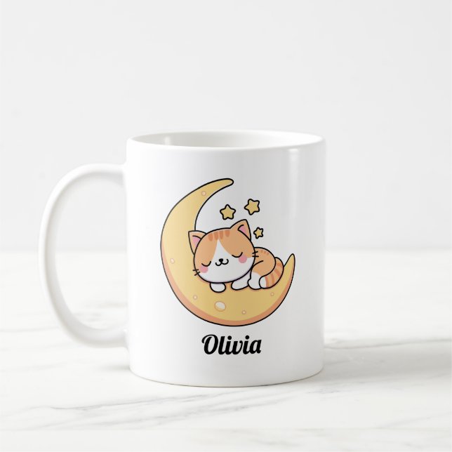 Sovande katt på en mån Dröm Anpassad Kaffemugg (Vänster)