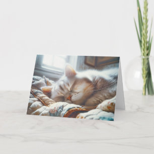 Sovande katt på gammal quilt födelsedag kort