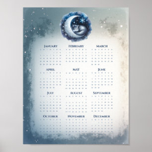 Sovande katt på månen 2026 Kalender Drömsk Poster