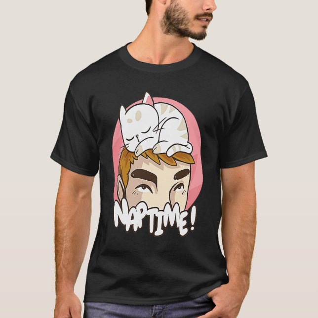 Sovande katt sover på huvudet t shirt (Framsida)