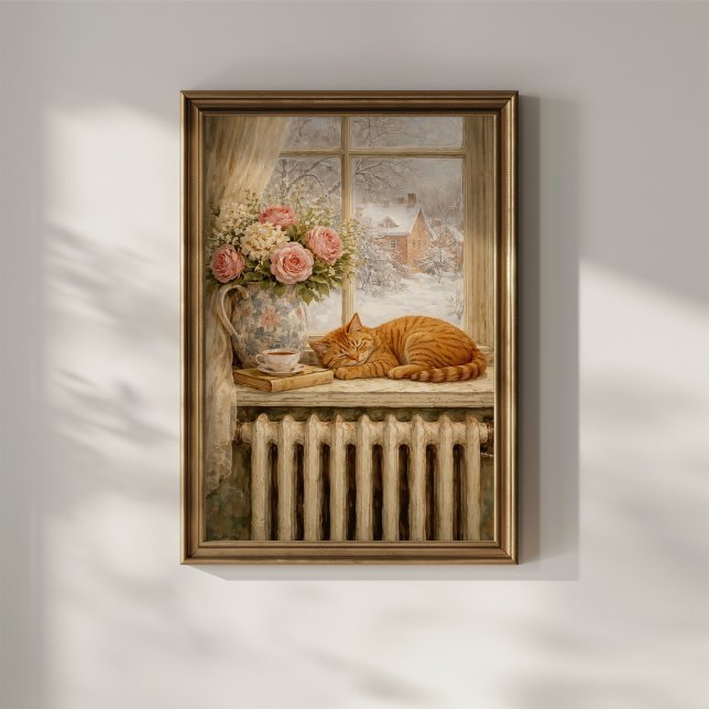 Sovande katt vinterfönster poster (Skapare uppladdad)