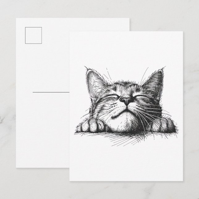Sovande katt vykort (Fram/baksida)