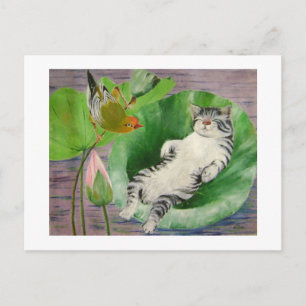 sovande katt vykort
