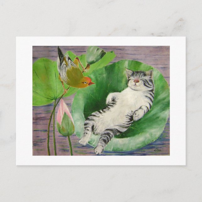sovande katt vykort (Framsida)