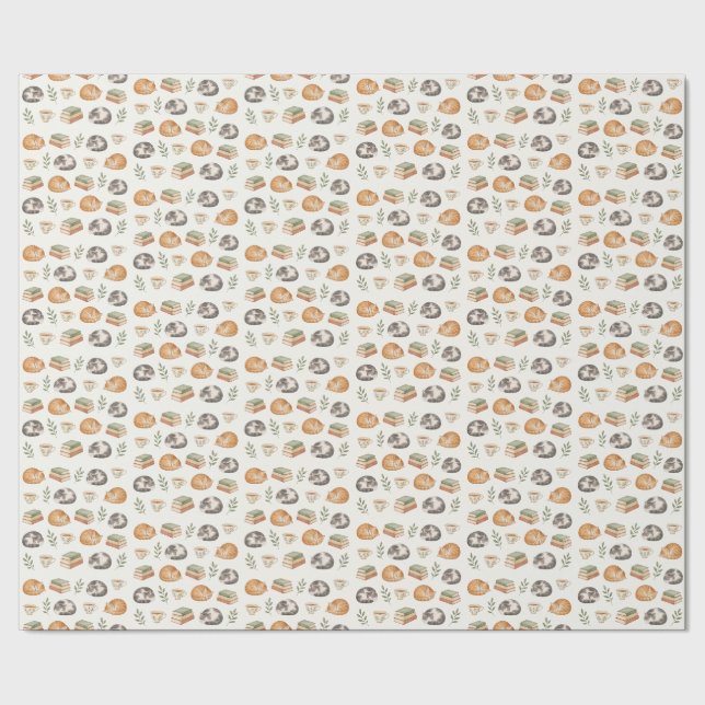 Sovande Katters Böcker Te Sagegrön Presentpapper (Seam)
