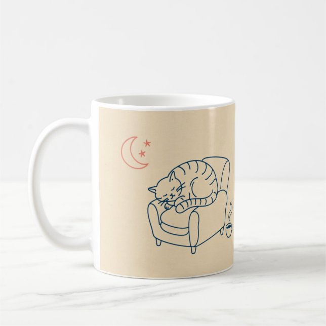 Sovande kattfåtölj Linjekonst Kaffe Mugg (Vänster)