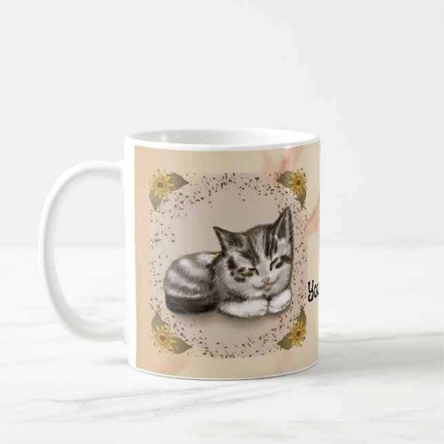 Sovande kattunge kaffemugg (Vänster)