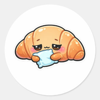 Sovande Kawaii Croissant Kramande Kudde Runt Klistermärke