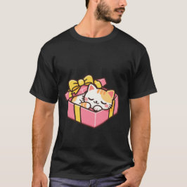 Sovande Kawaii Ginger-Katt i Rosa Presentlåda ✨🎁 T Shirt