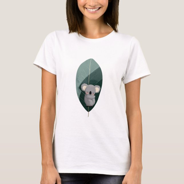 Sovande Koala Blad Illustration T Shirt (Framsida)