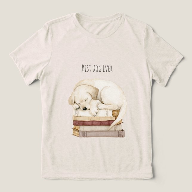 Sovande krämhund på böcker t shirt (Design Framsida)