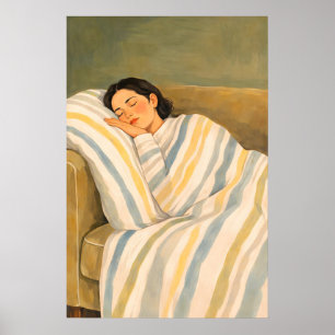 Sovande kvinna soffa affisch, mysig avslappnande v poster