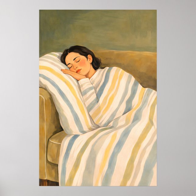 Sovande kvinna soffa affisch, mysig avslappnande v poster (Framsidan)