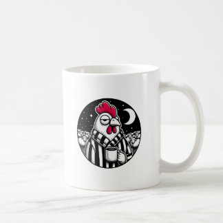 Sovande Kyckling Kaffeälskare Svart Vitt Rutigt Kaffemugg
