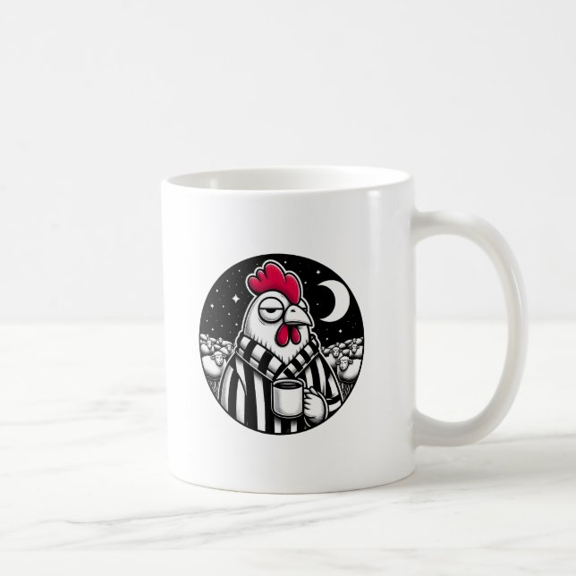Sovande Kyckling Kaffeälskare Svart Vitt Rutigt Kaffemugg (Höger)