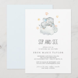 Sovande lilla elefantbaby pojke Sip and See Inbjudningar