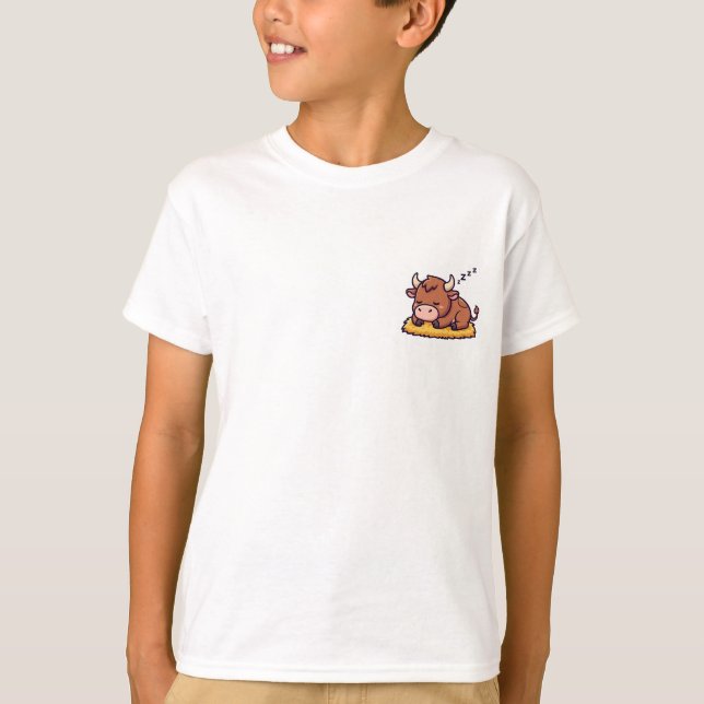 Sovande Lille Tjur Höbädd Illustration Barn T Shirt (Framsida)