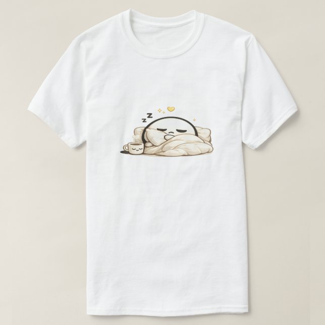 Sovande Lunio Mysig Morgonkaffe - Söt Kawaii T Shirt (Design framsida)