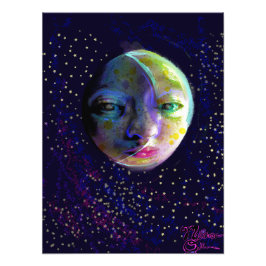 Sovande månansikte i en stjärnig himmel konst fototryck