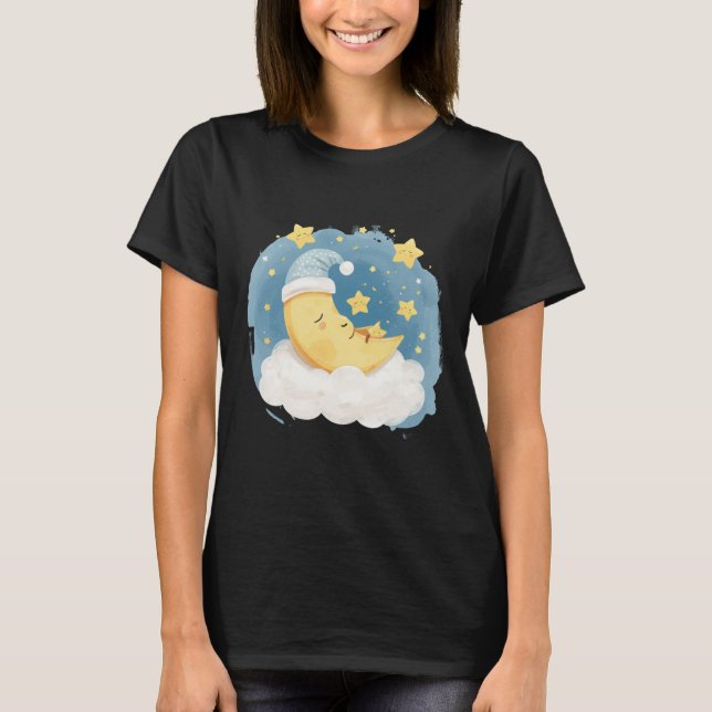 Sovande måne och stjärnor Grafisk t-shirt (Framsida)
