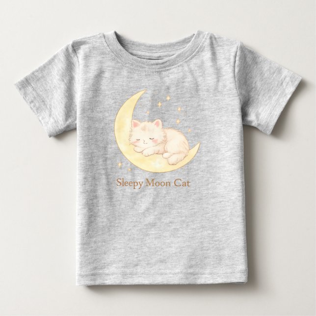 Sovande månkatt Söt baby-t-shirt T Shirt (Framsida)