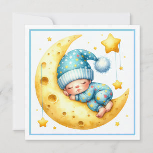 Sovande med månpojken - baby shower inbjudningar
