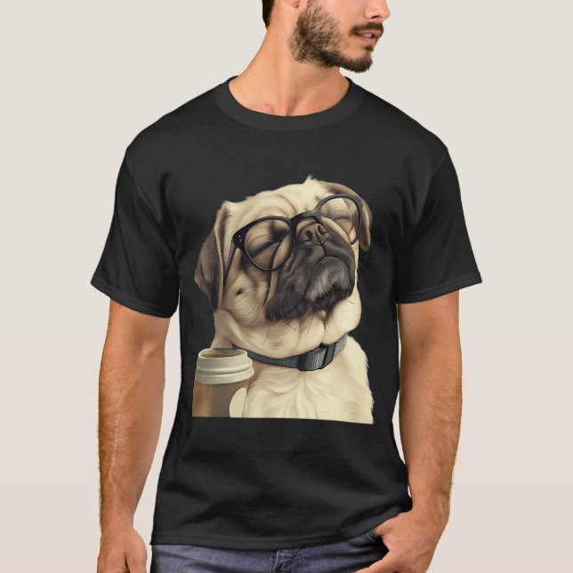 Sovande Mops och Kaffe  T Shirt (Framsida)