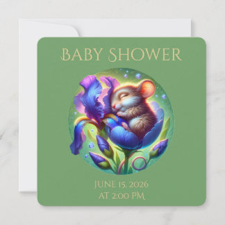 Sovande mus i blomma Söt baby djur  Inbjudningar