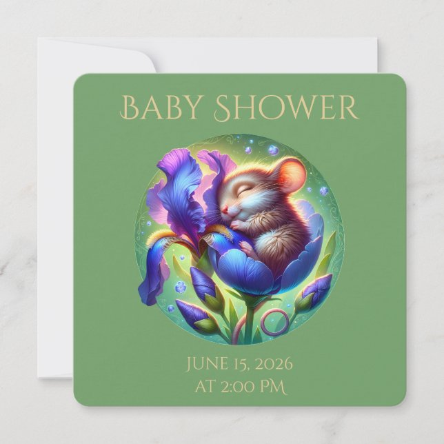 Sovande mus i blomma Söt baby djur  Inbjudningar (Framsida)