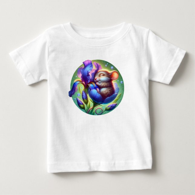 Sovande mus i blomma Söt baby djur T Shirt (Framsida)