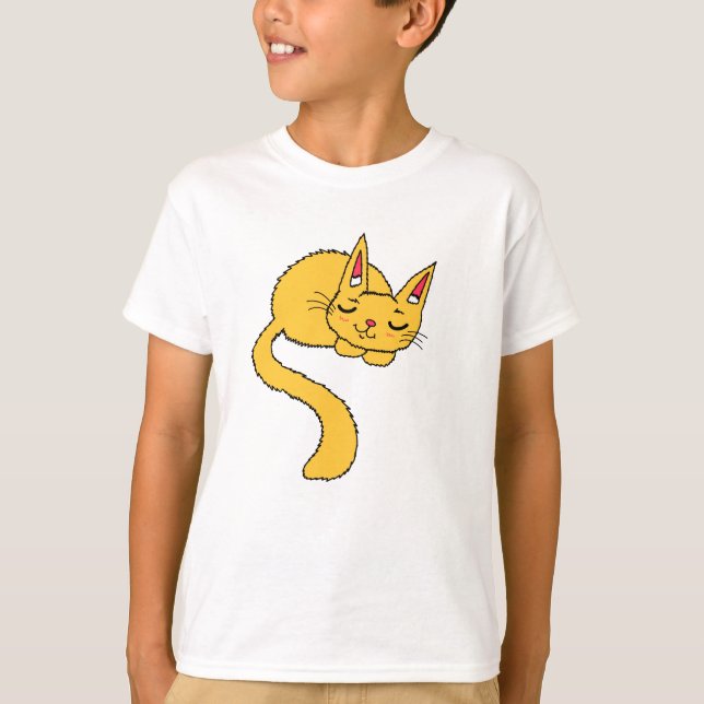 Sovande Orange Katt Ungdoms T-Shirt (Framsida)