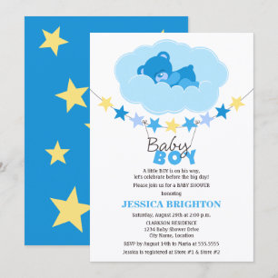 Sovande pojke Teddybjörn i moln Baby Shower Inbjudningar