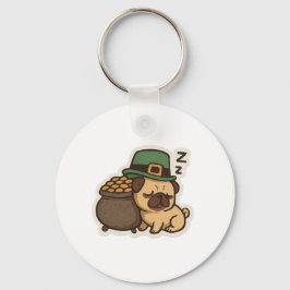 Sovande Pug-vakt St.Patrick's Day Nyckelring