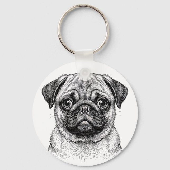 Sovande Pug Valp Nyckelring (Framsida)