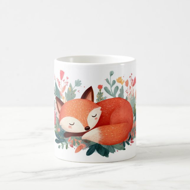 Sovande räv Blommig Söt Illustration Kaffemugg (Center)