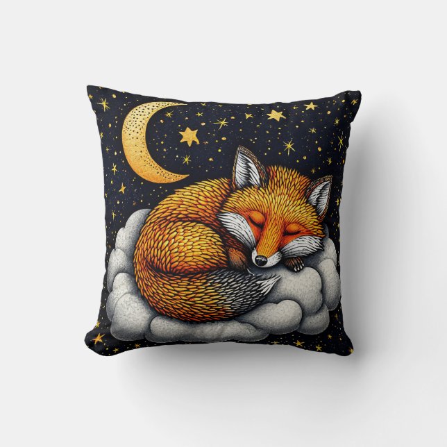🦊🌙 Sovande Räv Mysig Skogsdekorpresent ✨ Kudde (Framsida)