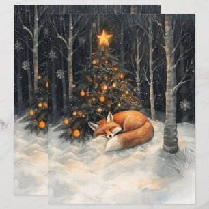 Sovande räv rustic jul scrapbookpapper