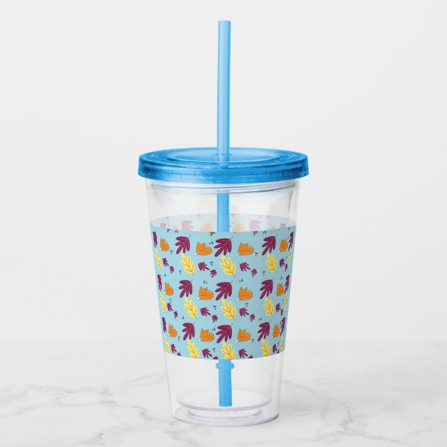 Sovande Rävar och Höstlövsmönster Take Away Mugg (Framsida)